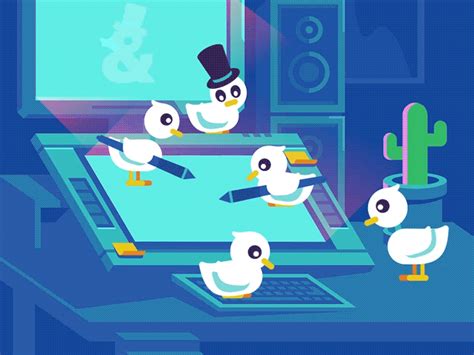 ducks are sitting in front of an open laptop computer, and one is wearing a top hat