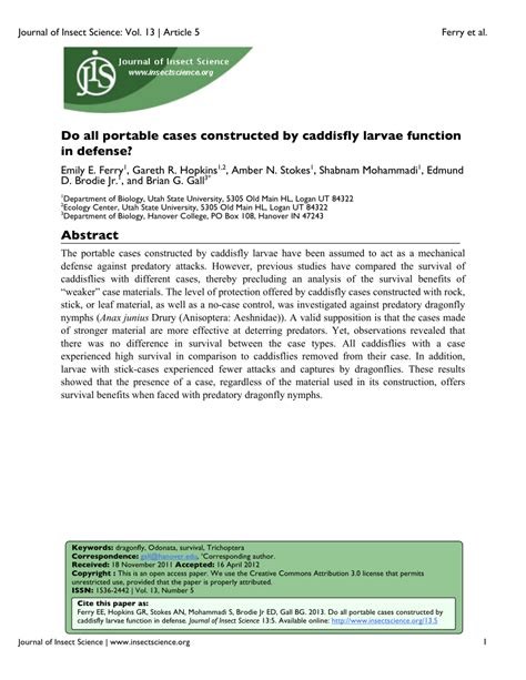 (PDF) Do All Portable Cases Constructed by Caddisfly Larvae Function in ...