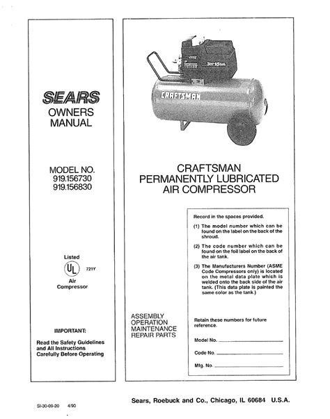 Craftsman Air Compressor Model 919 Wiring Diagram