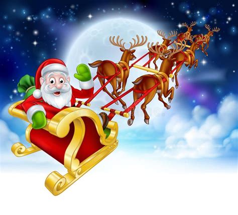 Santa Sleigh And Reindeer Cartoon - hantumanu