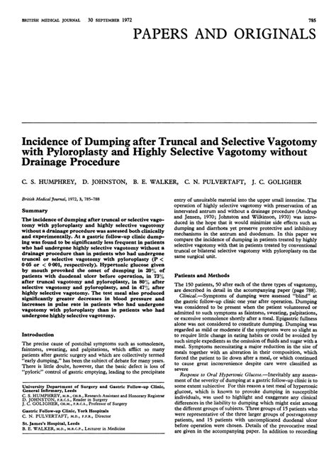 (PDF) Incidence of Dumping after Truncal and Selective Vagotomy with Pyloroplasty and Highly ...