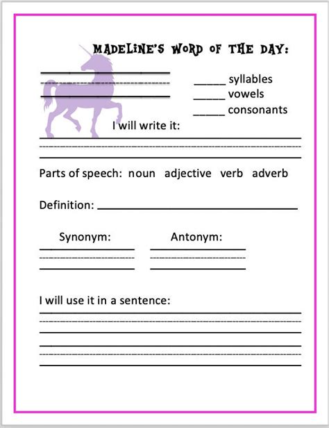 Word of the Day Worksheets Vocabulary Workbook Personalized - Etsy