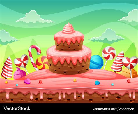 Fantasy world sweet land cake and candy Royalty Free Vector