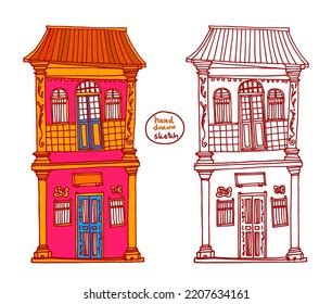 Hand Drawn Buildings Sketch Old Town Stock Vector (Royalty Free ...