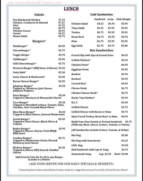 Menu at Belmont Cafe, Waymart