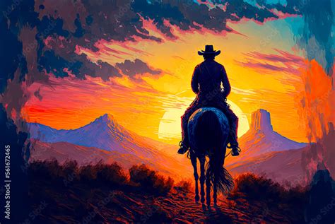 Cowboy Painting Sunset