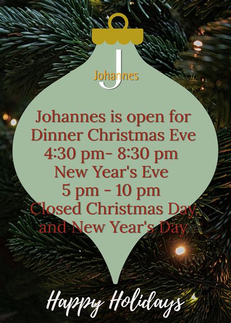 Holiday Hours for Johannes in Palm Springs