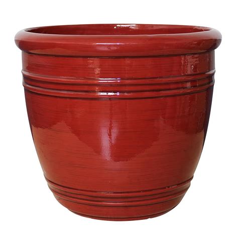 Southern Patio Sycamore 13.8 in. Dia Reactive Red Resin Planter Resin Planters, Concrete ...