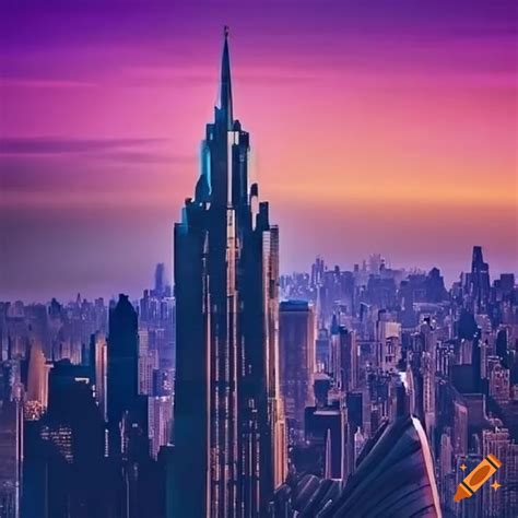 Futuristic new york skyline with colorful spaceships on Craiyon
