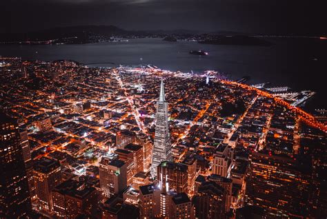 wallpaper night city, aerial view, buildings, architecture, lights ...