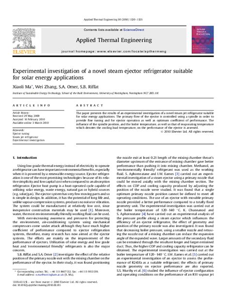 (PDF) Experimental investigation of a novel steam ejector refrigerator ...