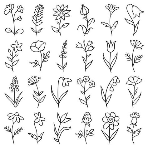 Set of hand drawn flowers. Doodle design elements. | Flower drawing ...