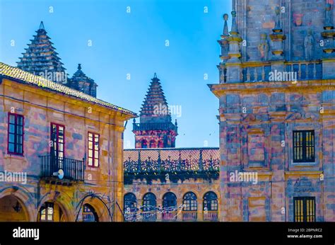 Architecture in Santiago de Compostela, northern Spain, colorful illustration Stock Photo - Alamy