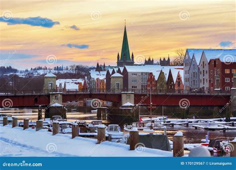 Winter in Trondheim stock image. Image of bridge, landmark - 170129567