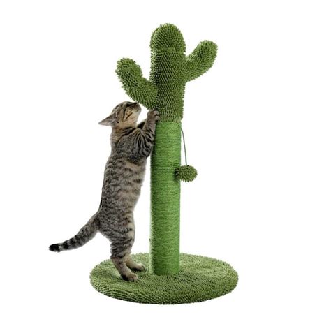 Foobrues Green Cat Scratching Post with Natural Sisal Ropes, Interactive Ball, Cat Scratcher L ...