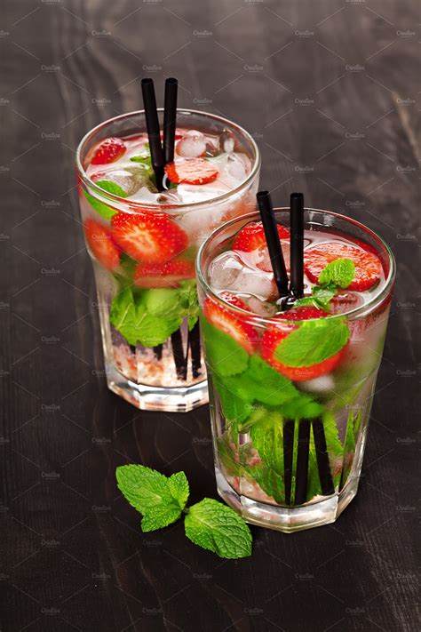 Strawberry mojito summer cocktail drink | High-Quality Food Images ~ Creative Market