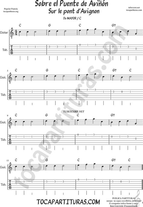 tubescore: On the Bridge of Avignon Tab Sheet Music for Guitar on C Sur ...