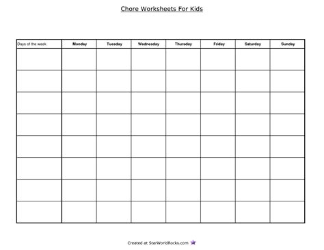 Blank Printable Table Charts