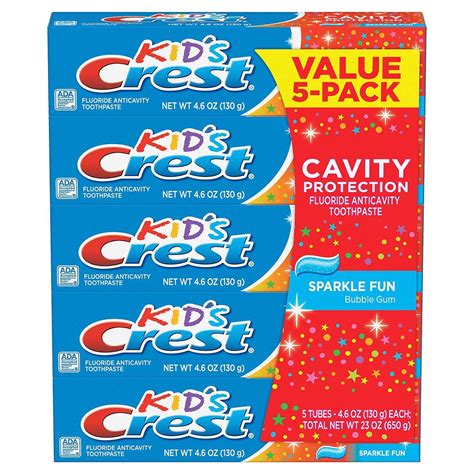 Crest Kid's Toothpaste, Sparkle Fun Bubble Gum (4.6 oz, 5 pack) - Walmart.com