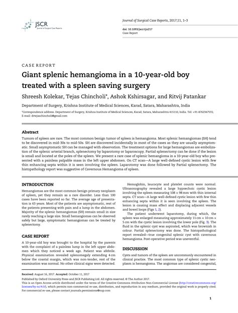 (PDF) Giant splenic hemangioma in a 10-year-old boy treated with a spleen saving surgery