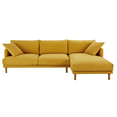 Mustard Yellow 5-Seater Cotton and Linen Right-Hand Corner Sofa Raoul | Maisons du Monde Living ...