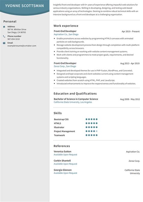 Front End Developer Resume Sample - 2024 [Freshers & Experienced]