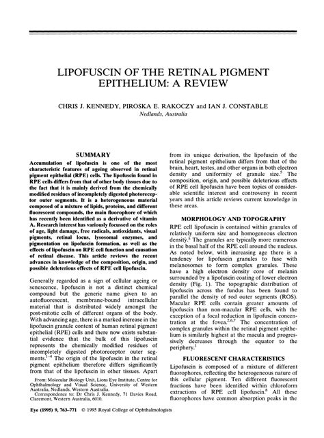 (PDF) Lipofuscin of the retinal pigment epithelium: A review