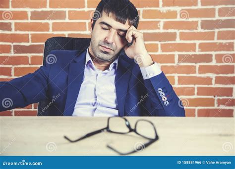 Sleeping Business Man in Office Stock Photo - Image of stress, sleep ...