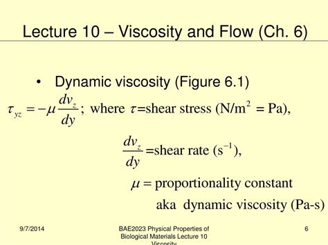 PPT - Lecture 10 – Viscosity and Flow (Ch. 6) PowerPoint Presentation - ID:4071003