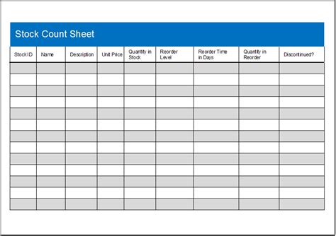 Stock Count Sheet Template | MS Excel (.xlsx) Worksheet