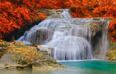 Wallpaper autumn, forest, landscape, waterfall, forest, nature, water ...