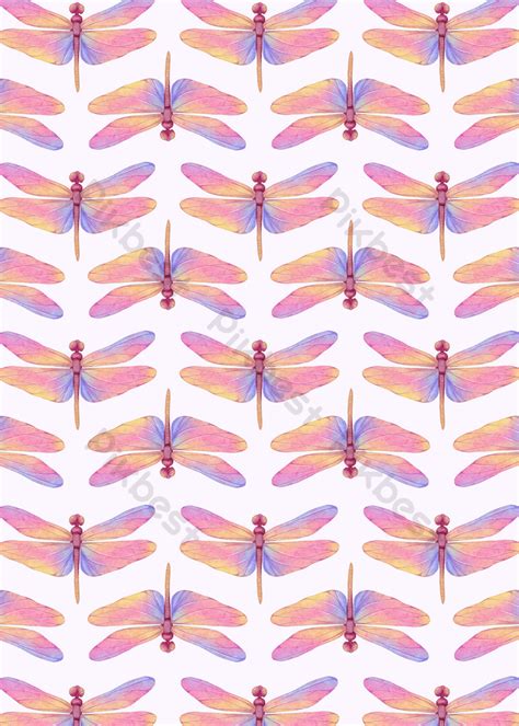 Flying Dragonfly Watercolor Wings Seamless Background | PSD Free ...