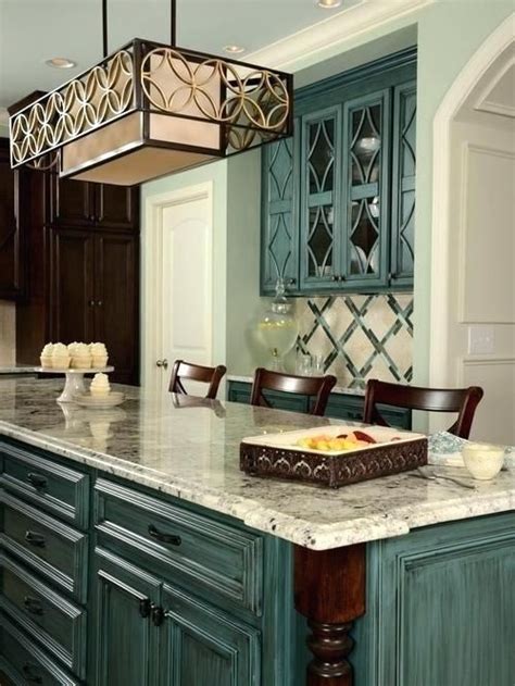 blue accent in kitchen - Google Search | Teal kitchen cabinets, Teal ...