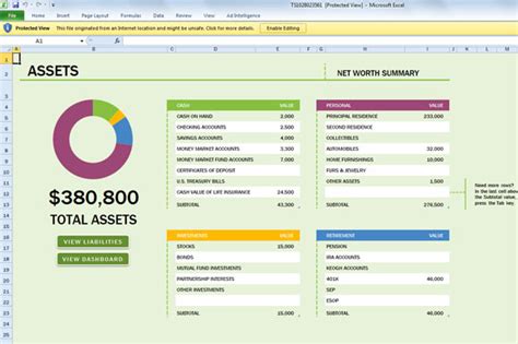 Libero modello di foglio di Patrimonio Netto per Excel 2013