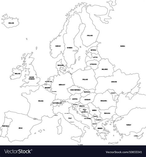 Vector outline map of Europe. Simplified vector map made of black state ...