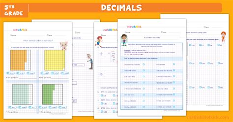 Printable decimal worksheets for Grade 5 with answers