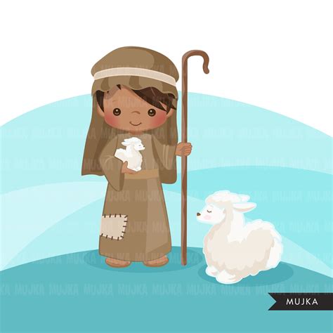 Nativity Clipart, boy shepherd with baby animal sheep religious – MUJKA CLIPARTS