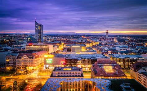 Leipzig Skyline at Night from The Westin Leipzig | Panorama View