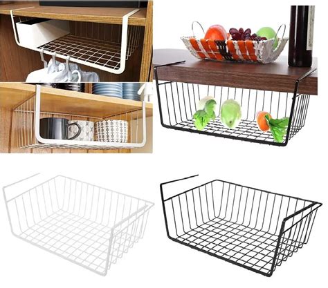 Hanging Under Shelf Storage Iron Mesh Basket Cupboard Cabinet Door Organizer Rack Closet Holders ...