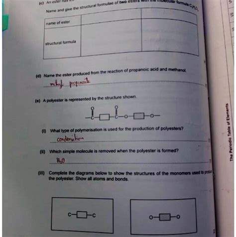 structural formula (d) Name the ester produced from the reaction of ...