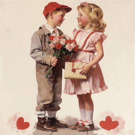 Boy And Girl Kid Vintage Valentine Free Stock Photo - Public Domain Pictures