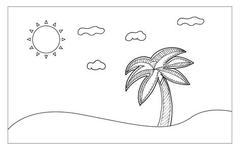 Beach line art for painting and imagine. Nutural and Sketch art concept. Outline theme. Vector ...