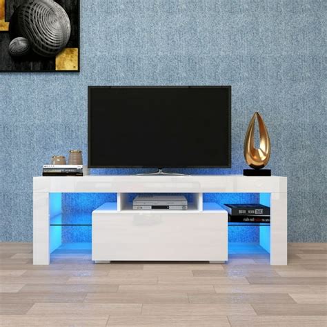 Entertainment TV Stand, Large TV Stand TV Base Stand with LED Light TV Cabinet, 51.2"×13.8"×17.7 ...