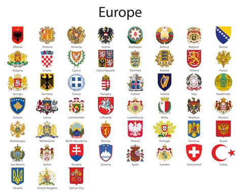 Set Coat of arms of the countries of Europe 21834506 Vector Art at Vecteezy