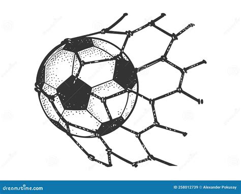 Soccer Ball in the Goal Net Sketch Raster Stock Illustration ...