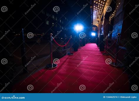 Long Red Carpet between Rope Barriers on Entrance. Editorial Stock ...