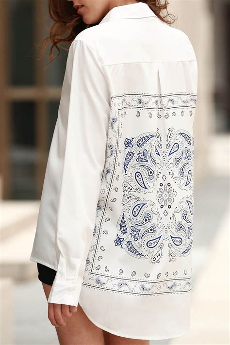 [35% OFF] 2021 Printed Flat Collar Long Sleeve Shirt In WHITE | ZAFUL