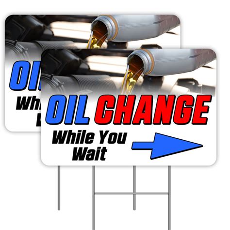 2 Pack Oil Change Yard Sign 16" x 24" - Double-Sided Print, with Metal ...