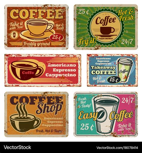 Vintage coffee shop and cafe metal signs Vector Image