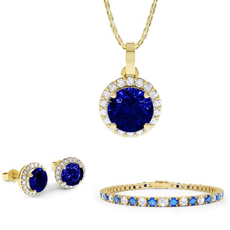 Eternity Sapphire 18K Gold Vermeil Jewelry Set with Pendant:Jian London ...